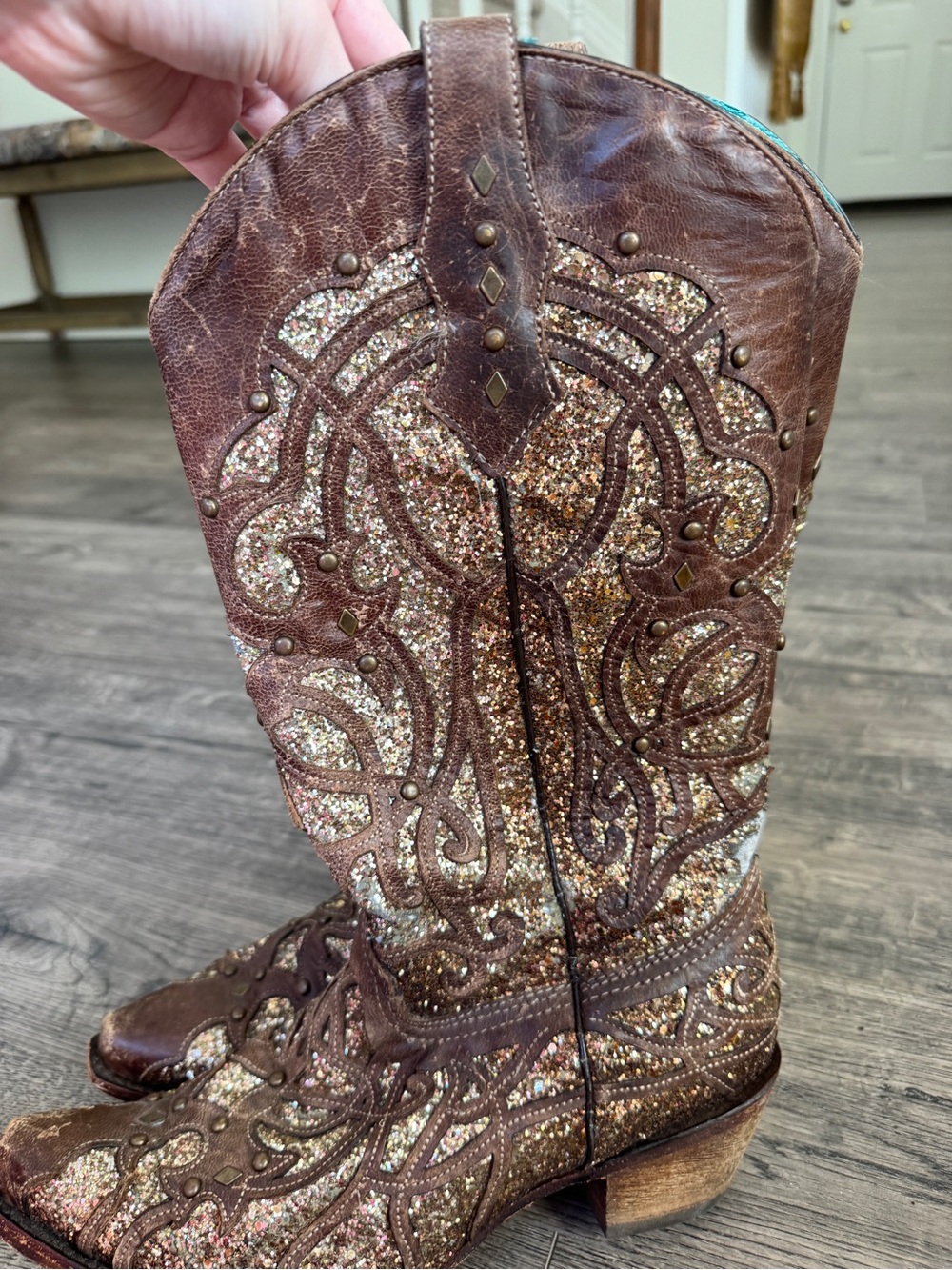 Corral Boots Brown Glitter Western Pointed toe Heeled Cowgirl Boots - Picture 4 of 10